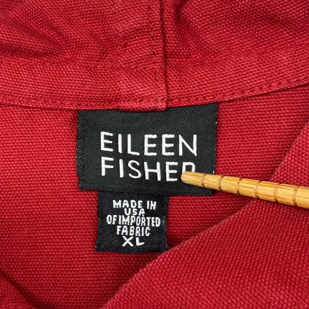EILEEN FISHER Jacket XL Cotton Canvas Chore Snap Front Pocket Hooded Red USA VTG - Picture 5 of 13